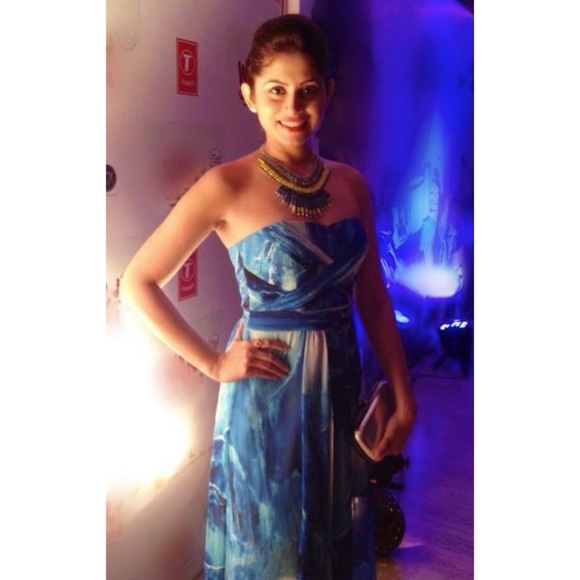 🌟 FOREVER NEW Marble Pattern Long Blue Dress - Picture 3 of 13